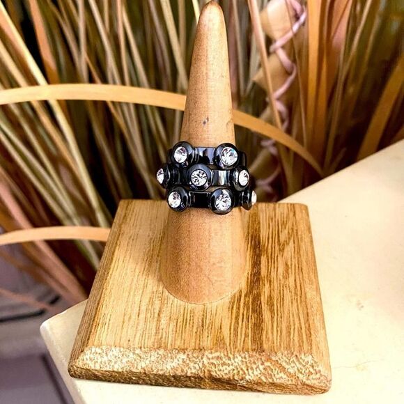 Black CZ Stacking Rings Tin Cobalt Size 7&8 - Picture 1 of 6